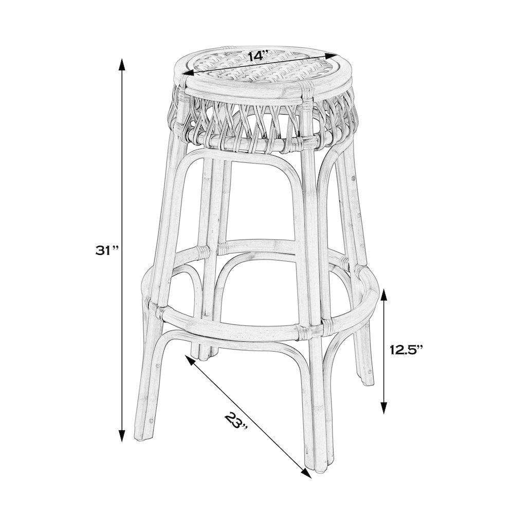 Antigua 30.5" Seat Height Round Rattan Bar Stool, Natural