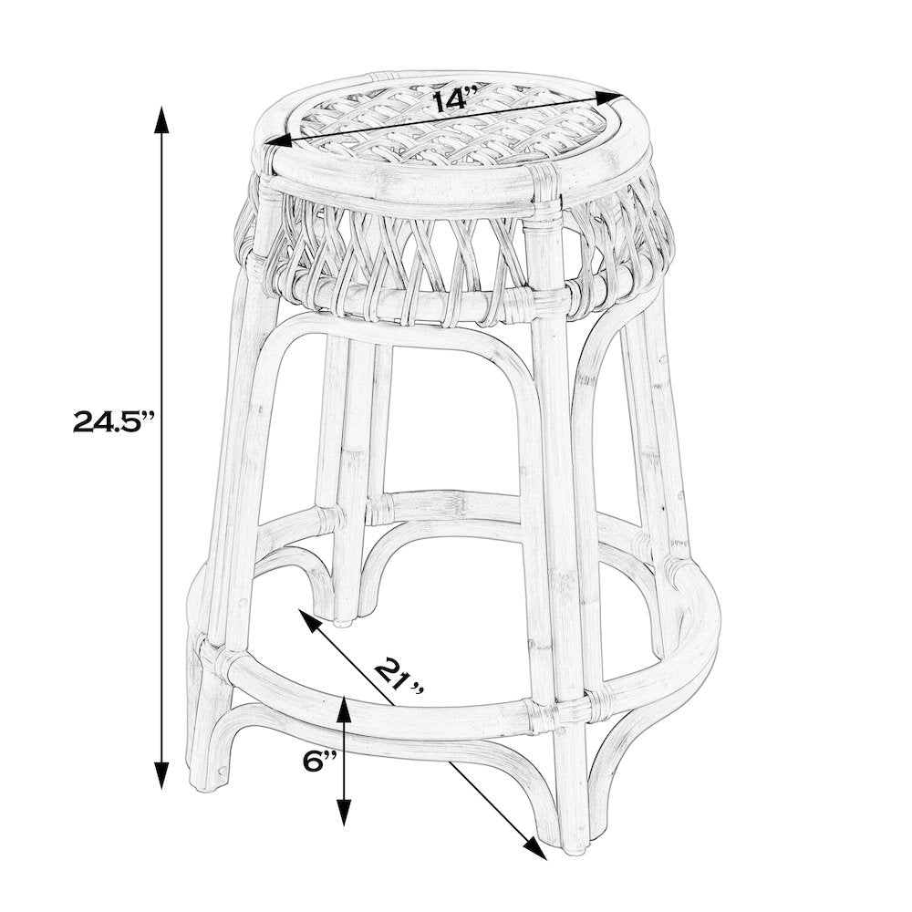 Antigua 24.75" Seat Height Round Rattan Counter Stool, Natural