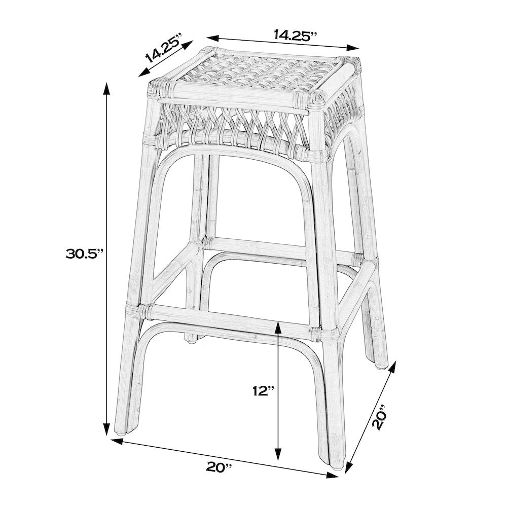 Antigua 30.25 in. Seat Height Square Rattan Bar Stool, Natural