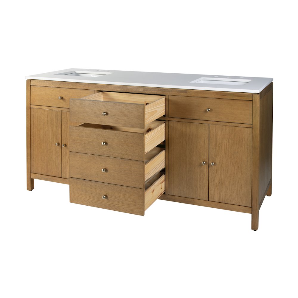 Nora 72 in. W Quartz Double Sink Bathroom Vanity Set, Natural