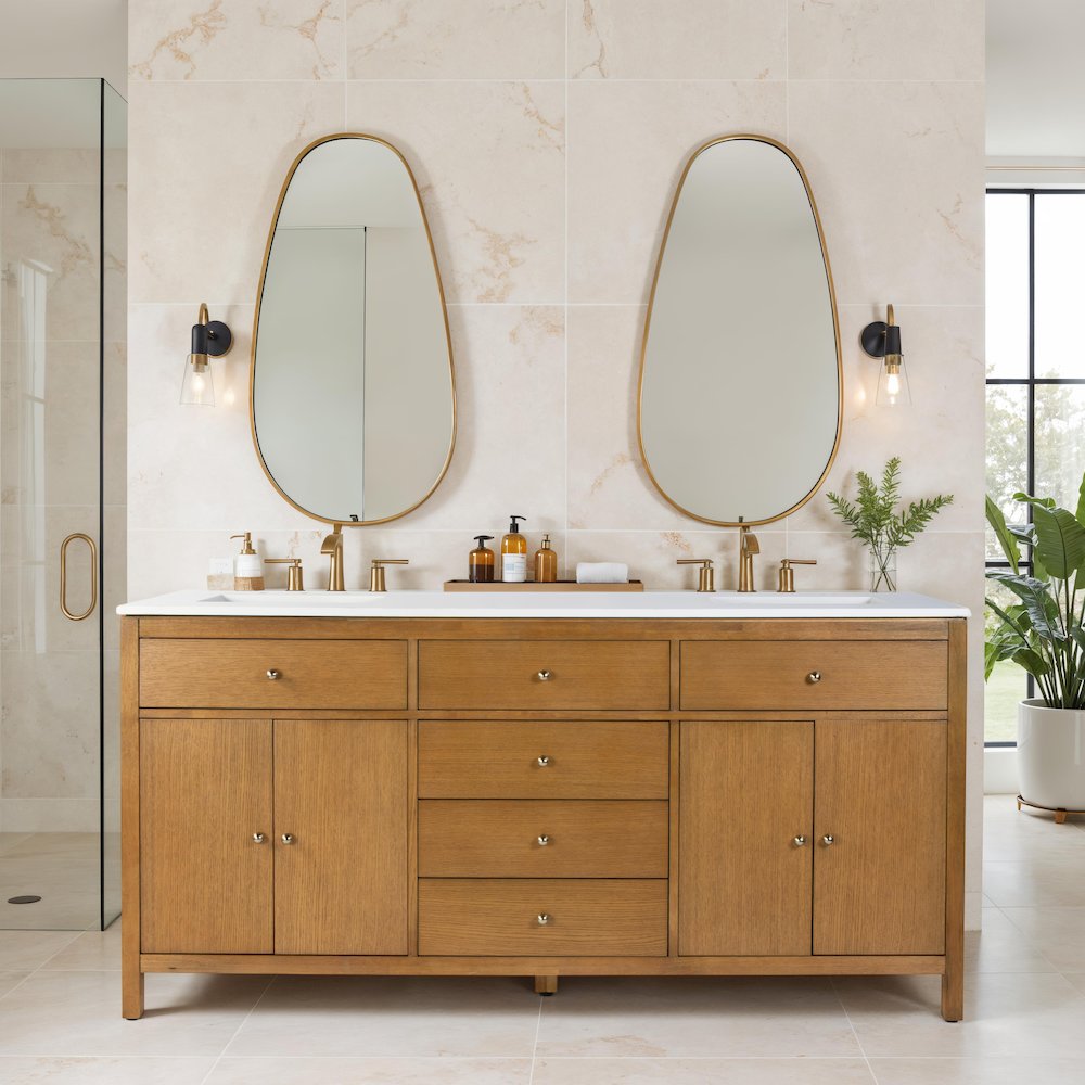 Nora 72 in. W Quartz Double Sink Bathroom Vanity Set, Natural