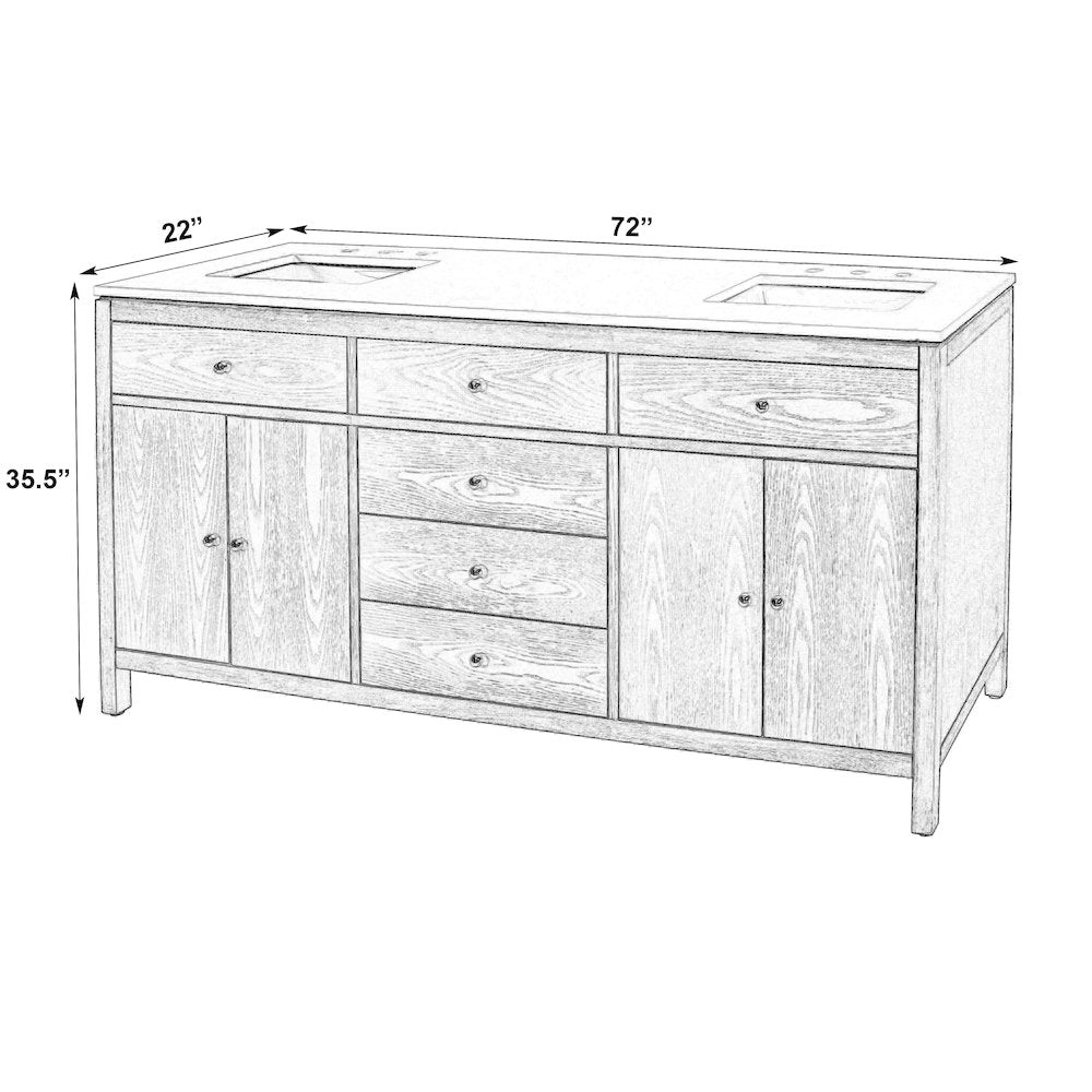 Nora 72 in. W Quartz Double Sink Bathroom Vanity Set, Natural
