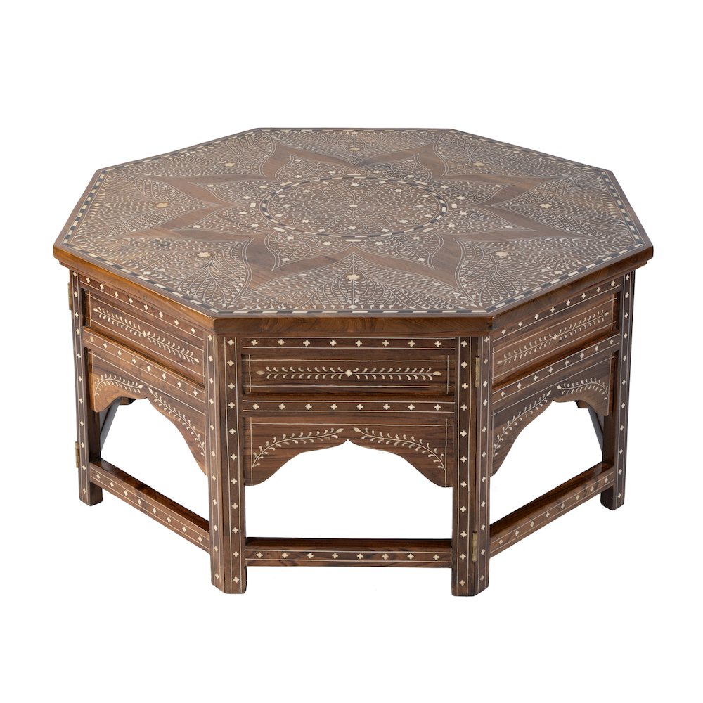 Mandore 42 in. W Octagon Wood and Bone Coffee Table, Brown