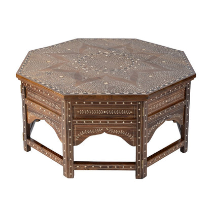 Mandore 42 in. W Octagon Wood and Bone Coffee Table, Brown