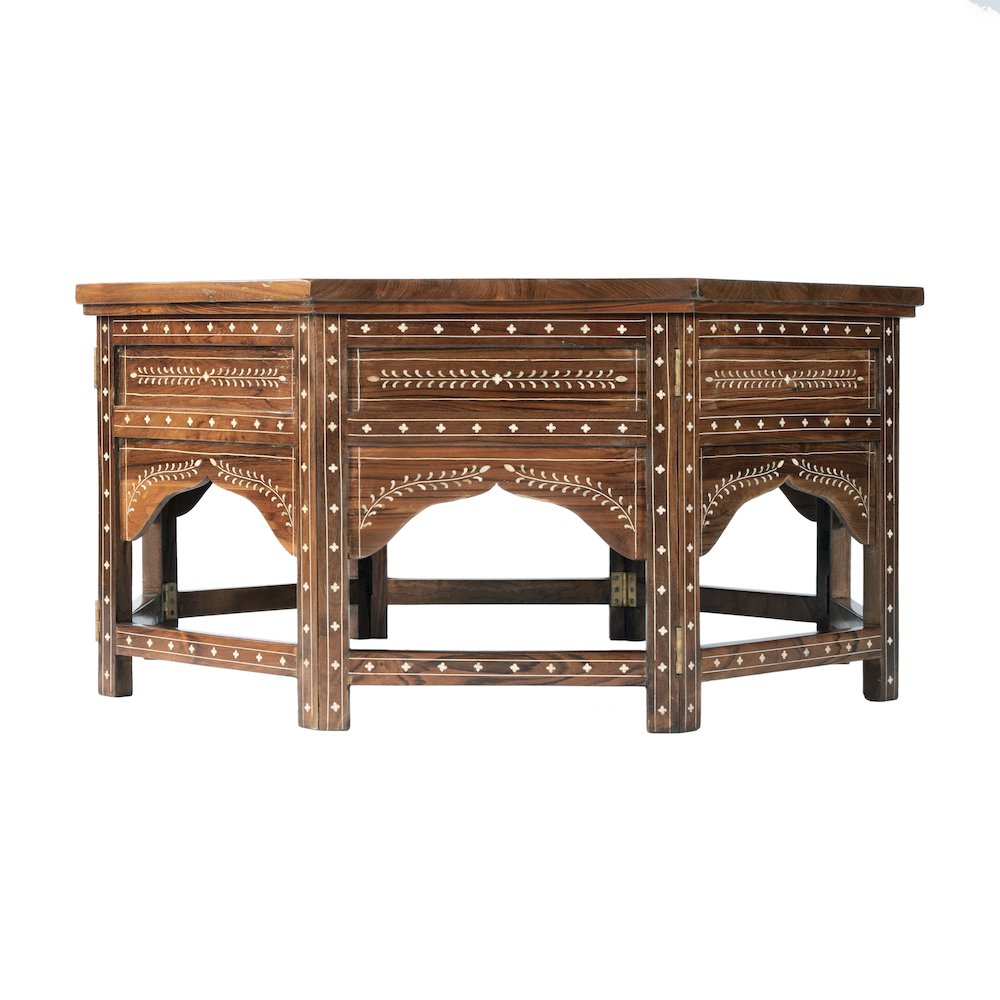 Mandore 42 in. W Octagon Wood and Bone Coffee Table, Brown