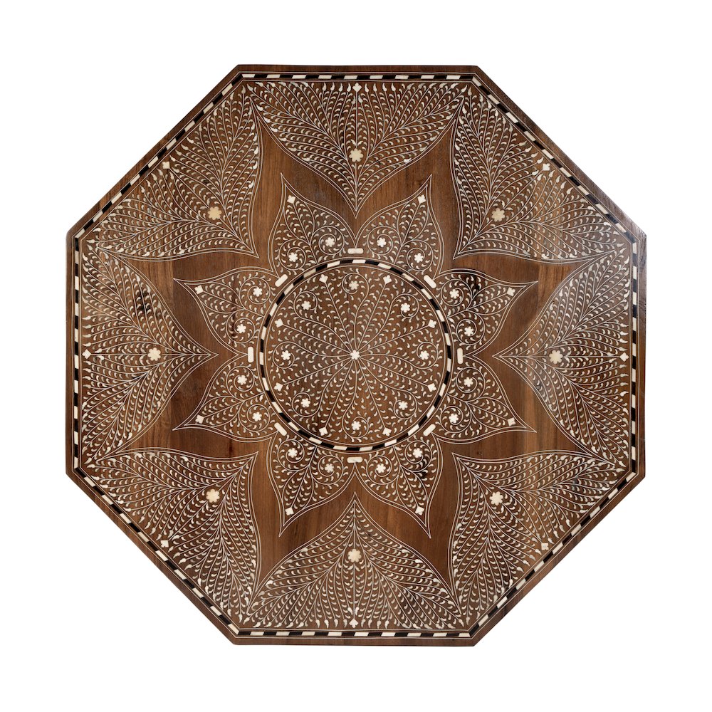Mandore 42 in. W Octagon Wood and Bone Coffee Table, Brown