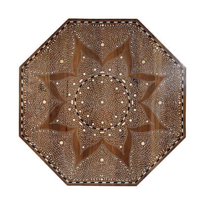 Mandore 42 in. W Octagon Wood and Bone Coffee Table, Brown