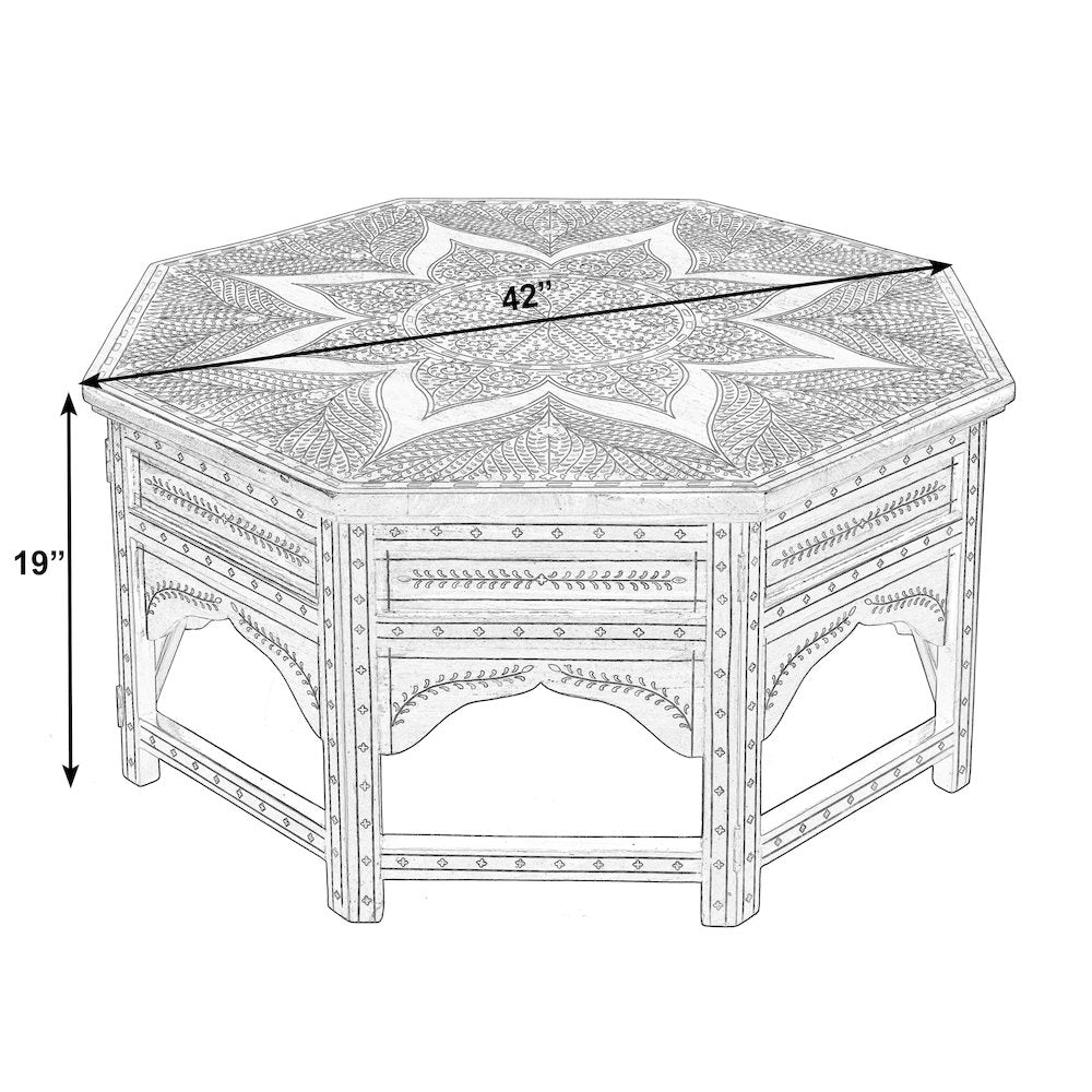 Mandore 42 in. W Octagon Wood and Bone Coffee Table, Brown