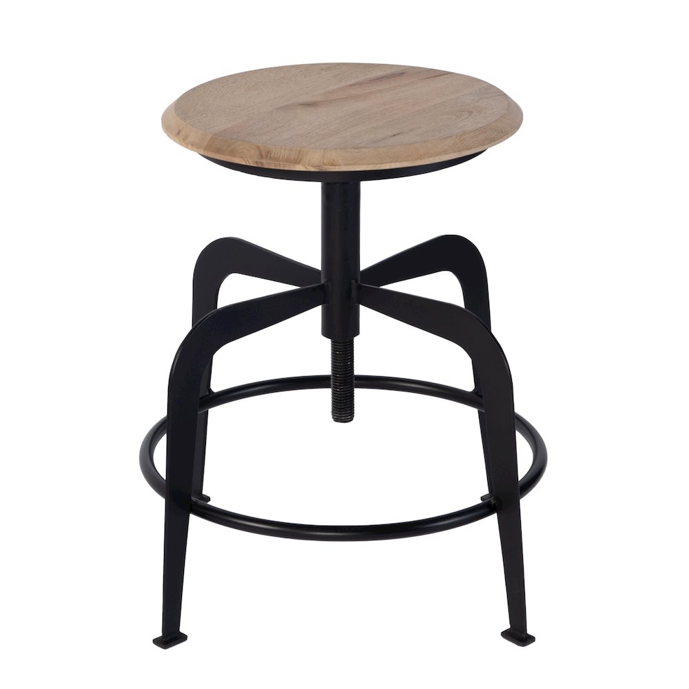 Edison 20-27 in. Adjustable Seat Height Iron Bar Stool, Black, Natural