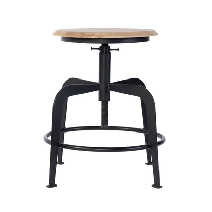 Edison 20-27 in. Adjustable Seat Height Iron Bar Stool, Black, Natural