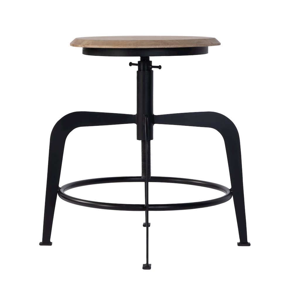 Edison 20-27 in. Adjustable Seat Height Iron Bar Stool, Black, Natural
