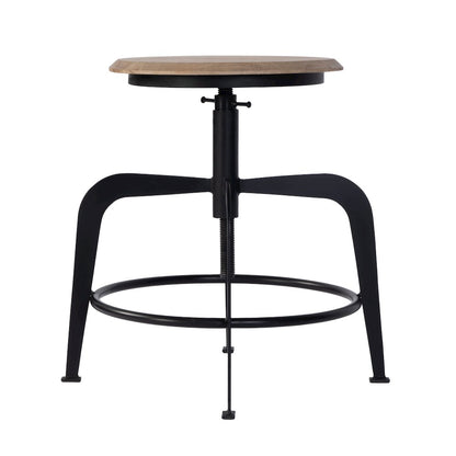 Edison 20-27 in. Adjustable Seat Height Iron Bar Stool, Black, Natural