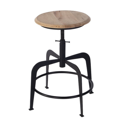 Edison 20-27 in. Adjustable Seat Height Iron Bar Stool, Black, Natural