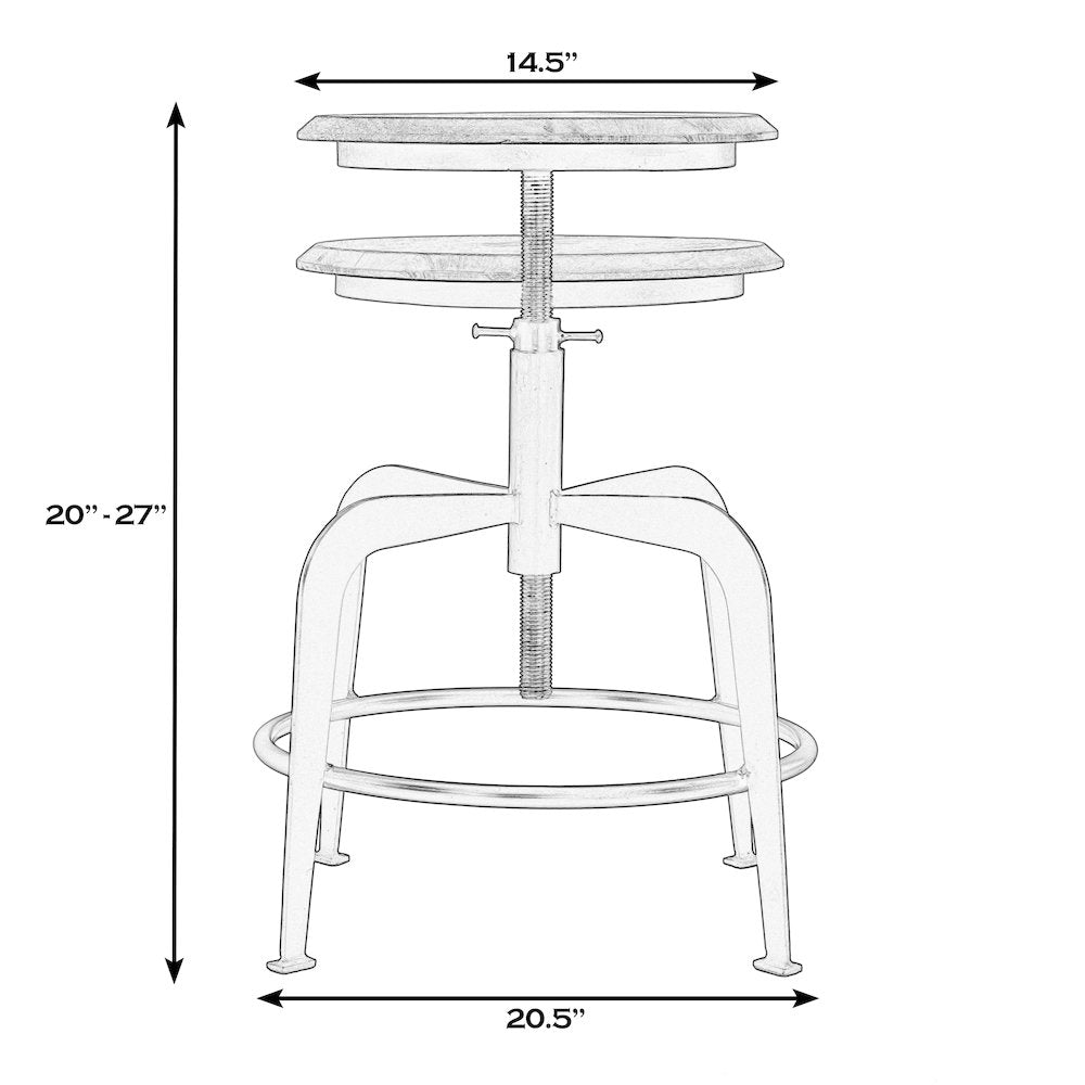 Edison 20-27 in. Adjustable Seat Height Iron Bar Stool, Black, Natural