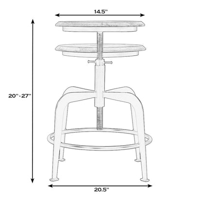 Edison 20-27 in. Adjustable Seat Height Iron Bar Stool, Black, Natural