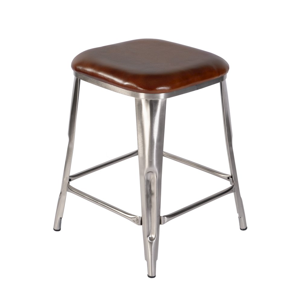 Eastham 24.75 in Seat Height Iron Counter Stool, Brown, Silver