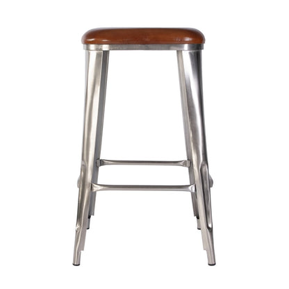 Eastham 30.75 in Seat Height Leather and Iron Bar Stool, Brown, Silver
