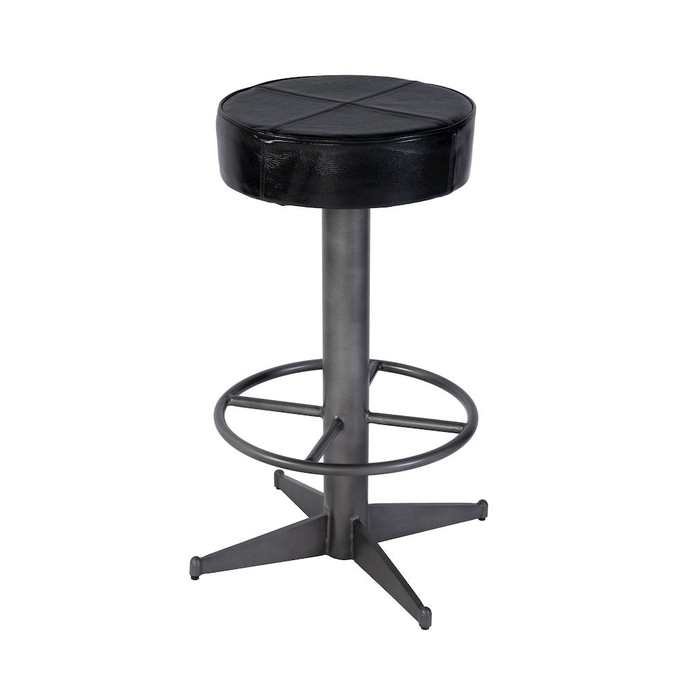 Malcolm 30 in. Seat Height Leather and Iron Bar Stool, Black