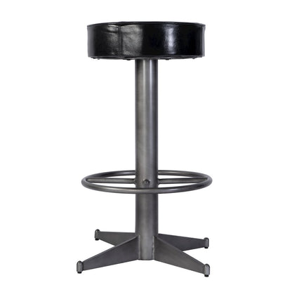 Malcolm 30 in. Seat Height Leather and Iron Bar Stool, Black