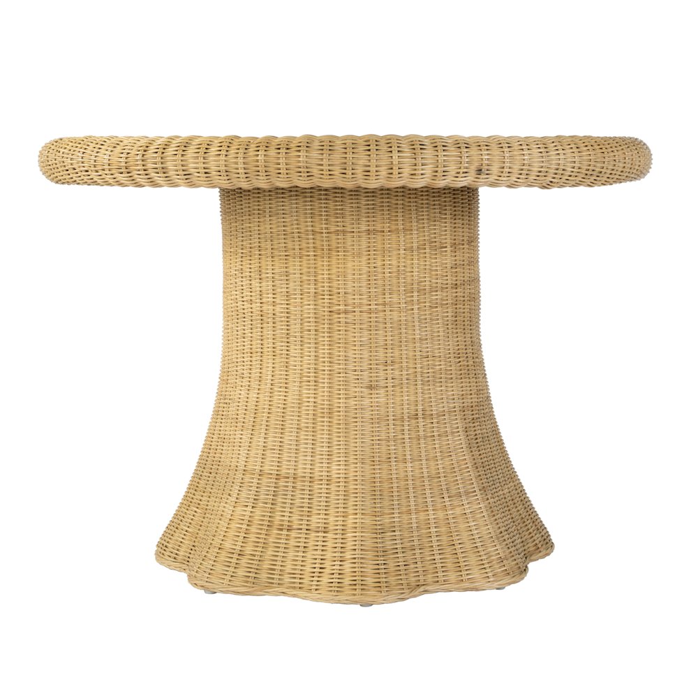 Bonita 42" W Round Rattan Dining Table with Glass Top, Natural