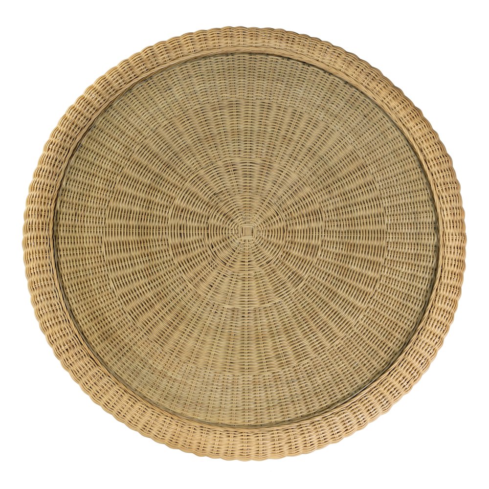 Bonita 42" W Round Rattan Dining Table with Glass Top, Natural