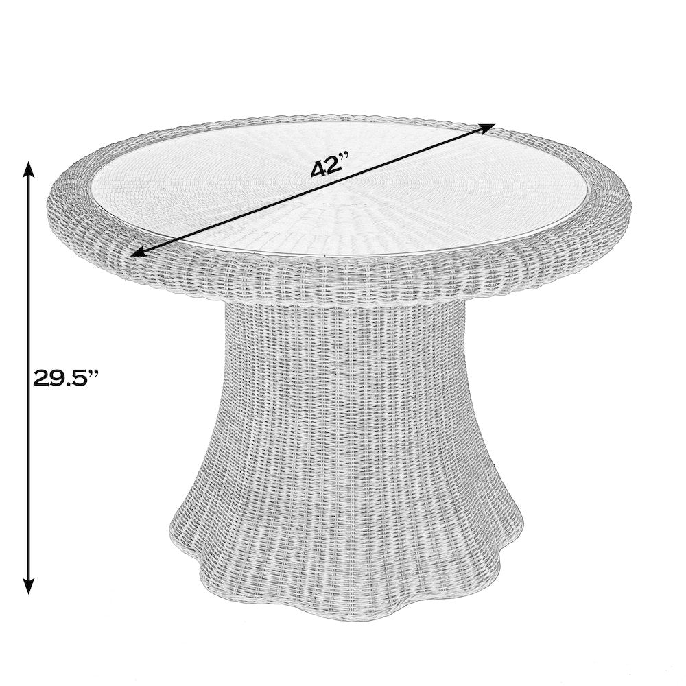 Bonita 42" W Round Rattan Dining Table with Glass Top, Natural