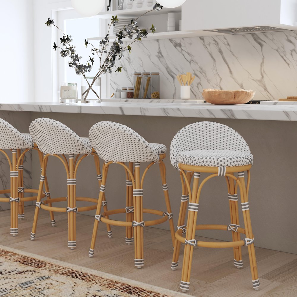 Inez 24 in. Seat Height Rattan Low Back Counter Stool, Gray