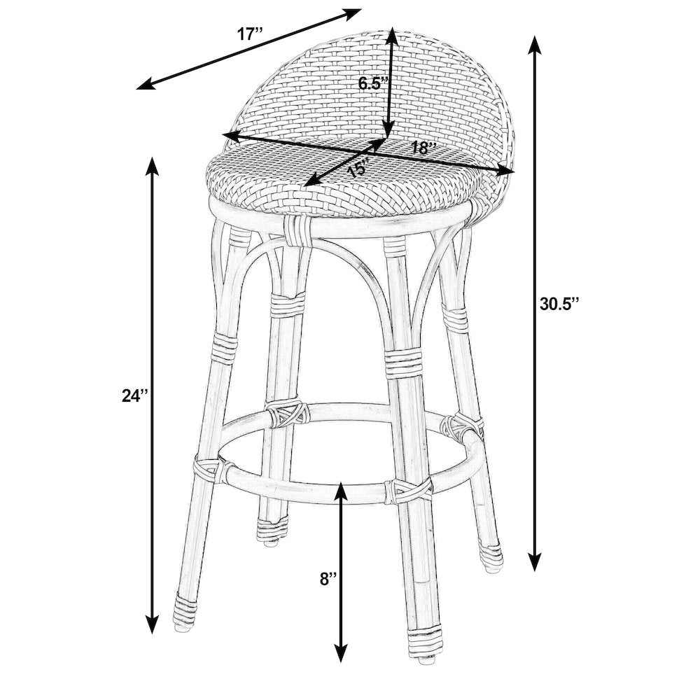 Inez 24 in. Seat Height Rattan Low Back Counter Stool, Gray
