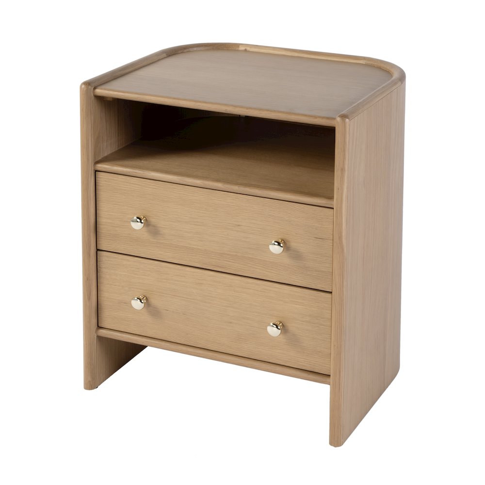 Colin 21 in. W Wood 2 Drawer Round Back Nightstand, Natural Oak