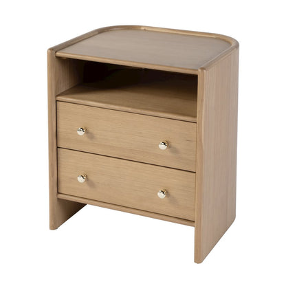 Colin 21 in. W Wood 2 Drawer Round Back Nightstand, Natural Oak