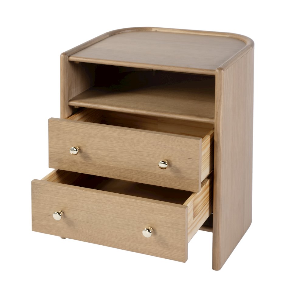 Colin 21 in. W Wood 2 Drawer Round Back Nightstand, Natural Oak
