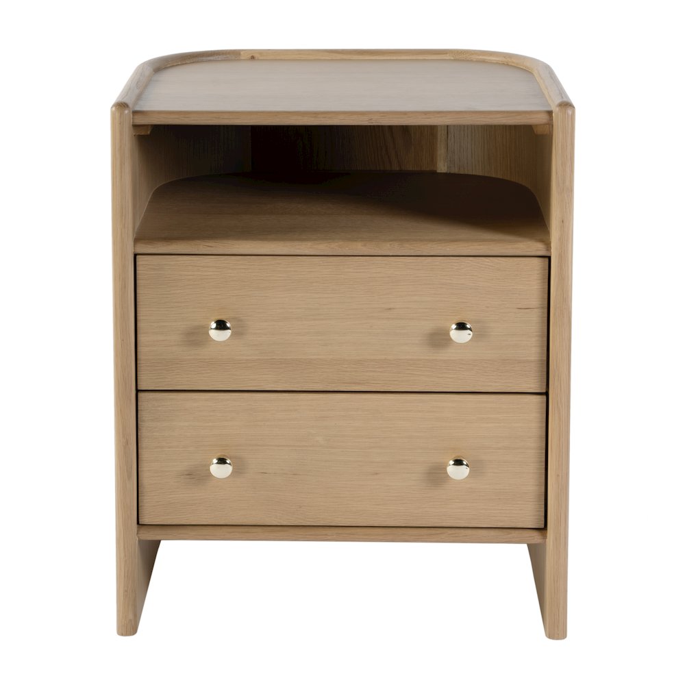 Colin 21 in. W Wood 2 Drawer Round Back Nightstand, Natural Oak