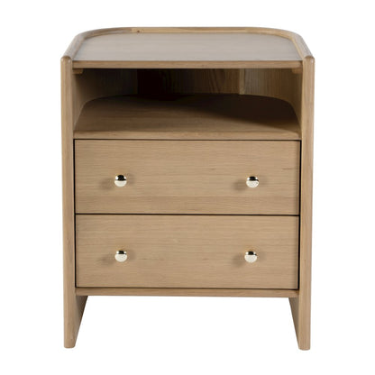 Colin 21 in. W Wood 2 Drawer Round Back Nightstand, Natural Oak