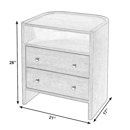 Colin 21 in. W Wood 2 Drawer Round Back Nightstand, Natural Oak