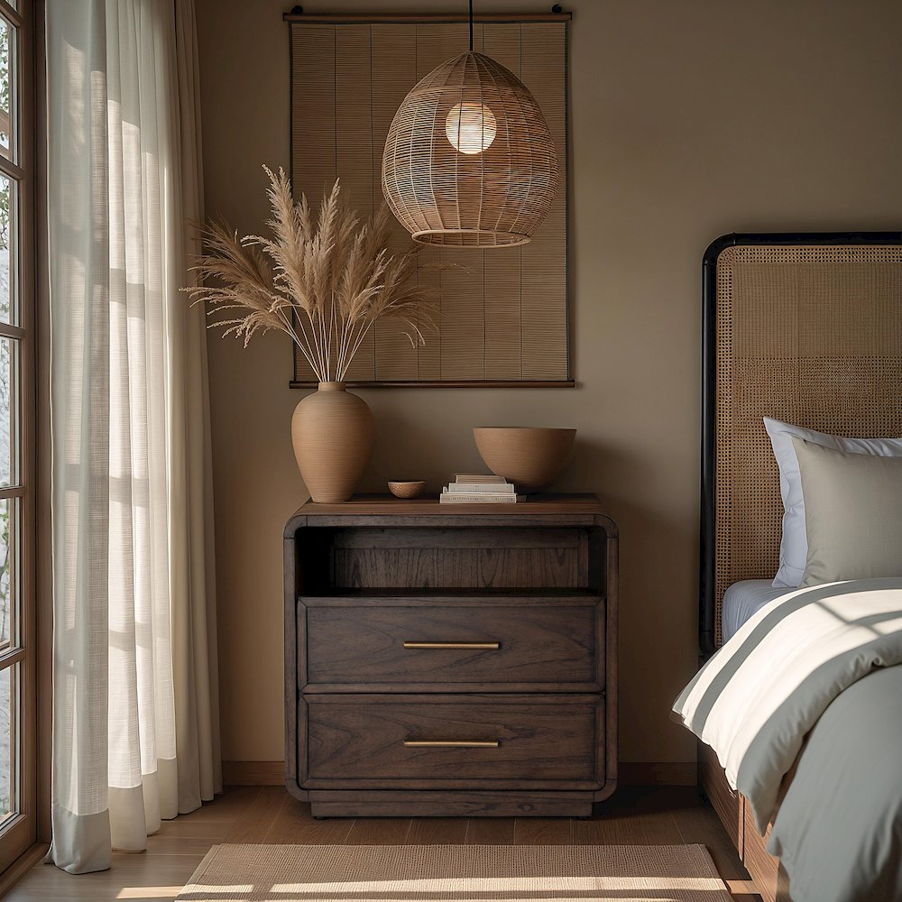 Keenan 28 in. W Rectangular Wood 2 Drawer Nightstand, Dark Brown
