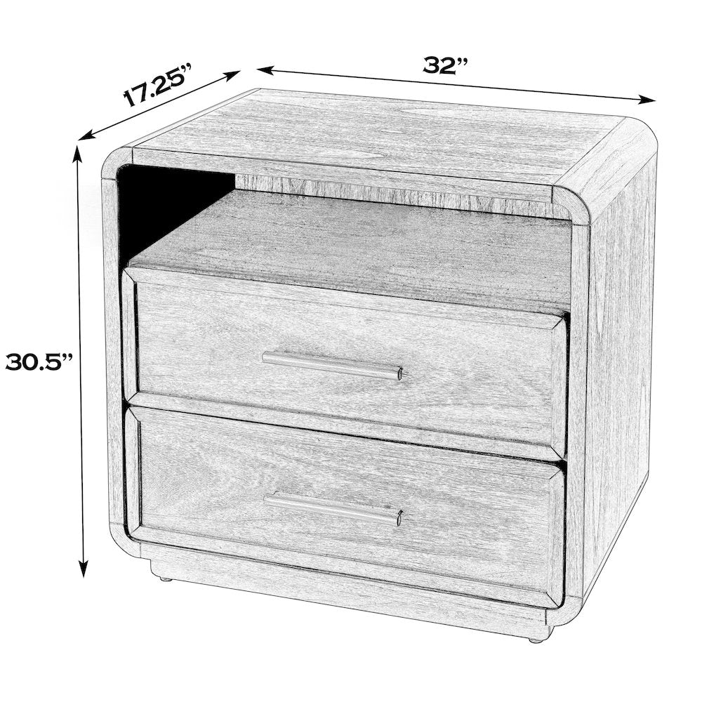 Keenan 28 in. W Rectangular Wood 2 Drawer Nightstand, Dark Brown