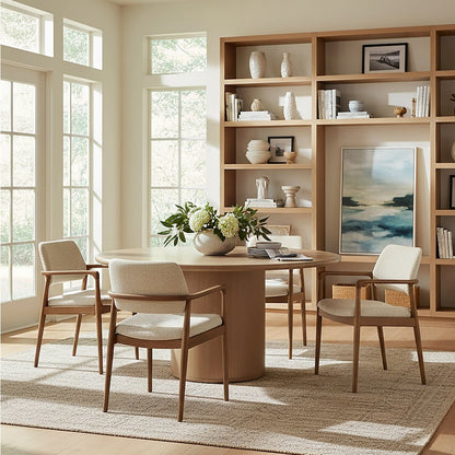 Kersten 54 In. W Round Wood Pedestal Dining Table, Light Brown