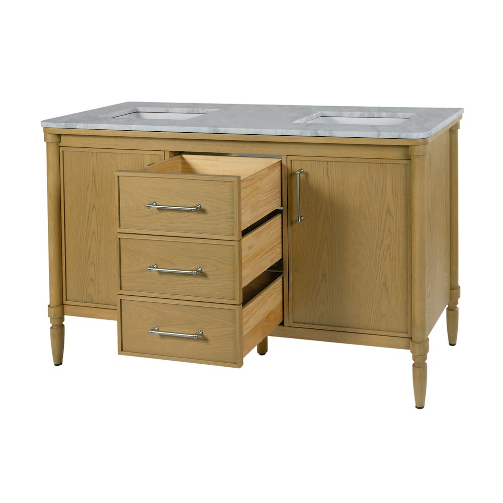 Bianca 60 in. W Marble Top Double Sink Bathroom Vanity, Light Brown
