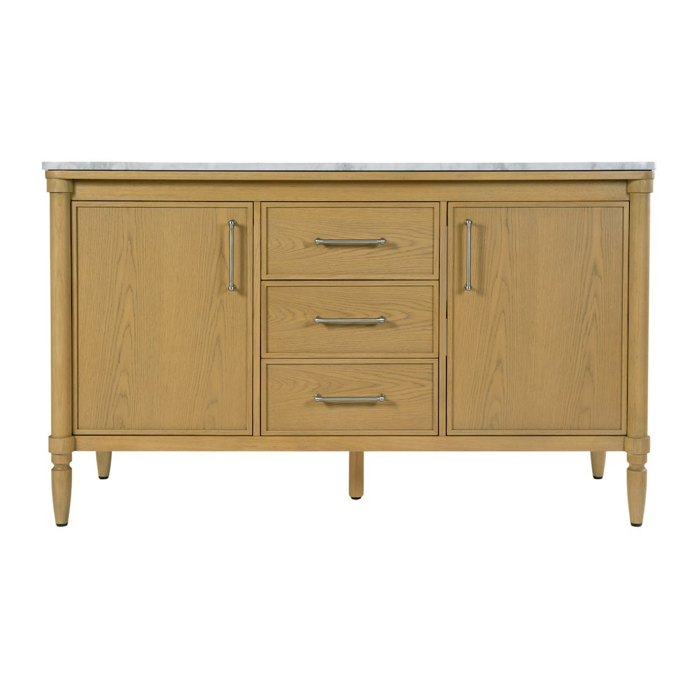 Bianca 60 in. W Marble Top Double Sink Bathroom Vanity, Light Brown