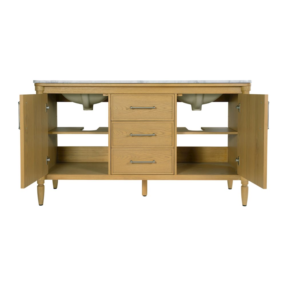Bianca 60 in. W Marble Top Double Sink Bathroom Vanity, Light Brown