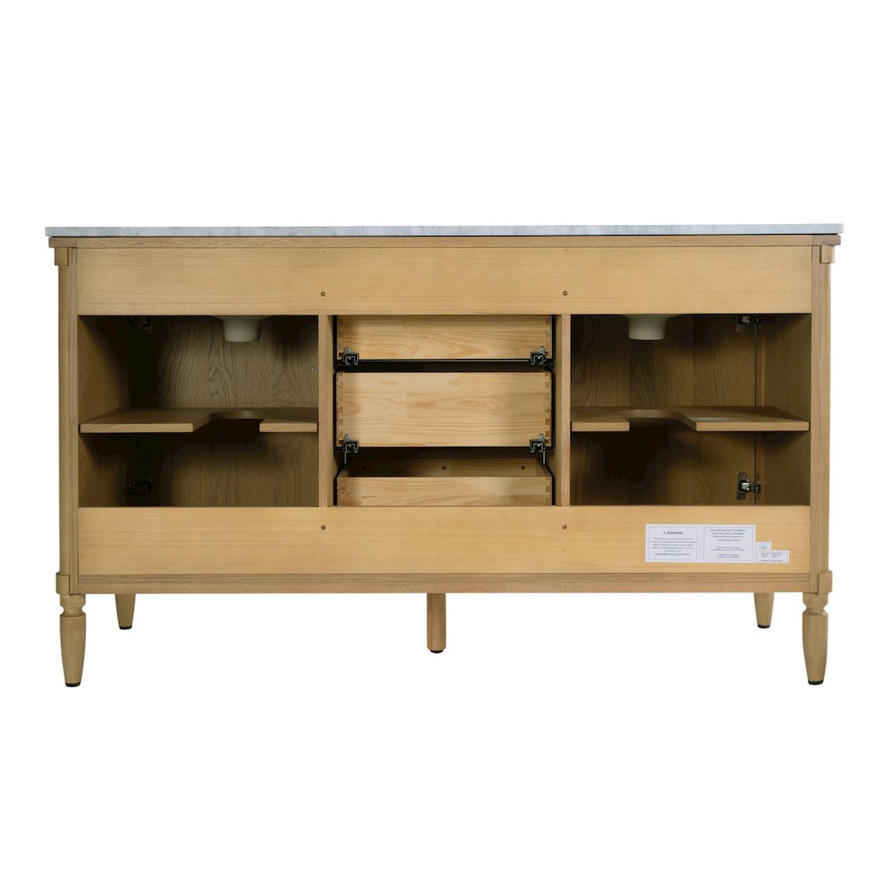 Bianca 60 in. W Marble Top Double Sink Bathroom Vanity, Light Brown