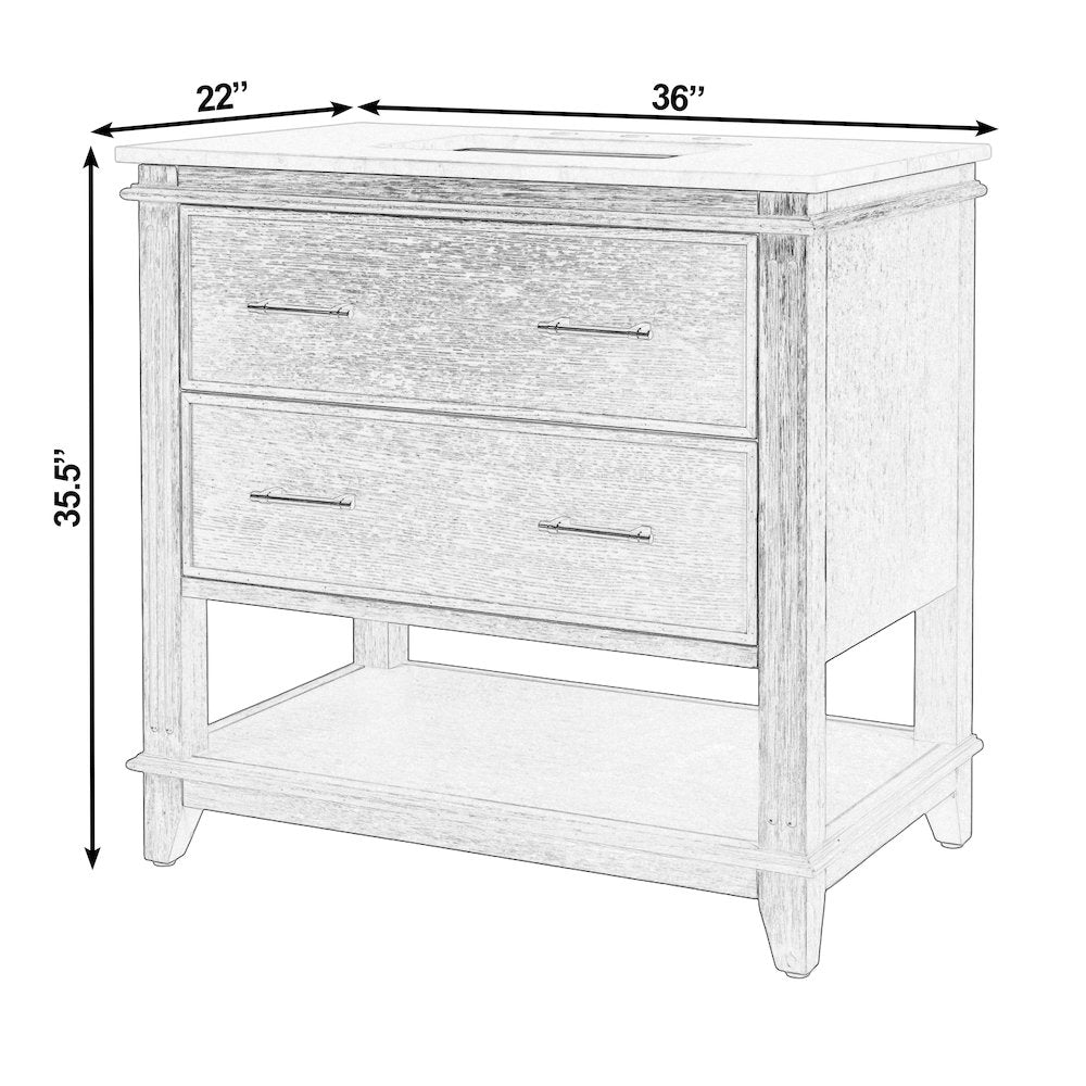 Lois 36 in. W Wood & Marble Single Sink Bathroom Vanity, Light Brown