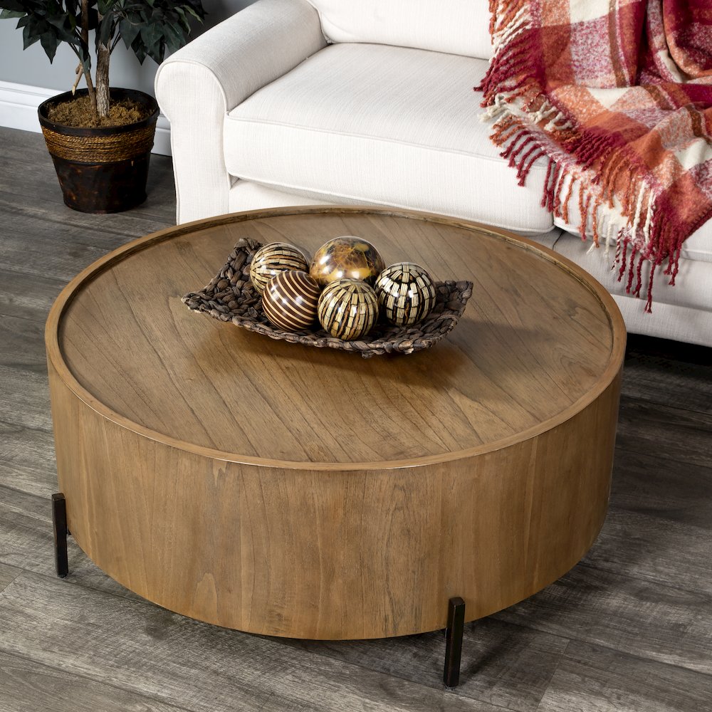 Tori Round Coffee Table, Medium Brown