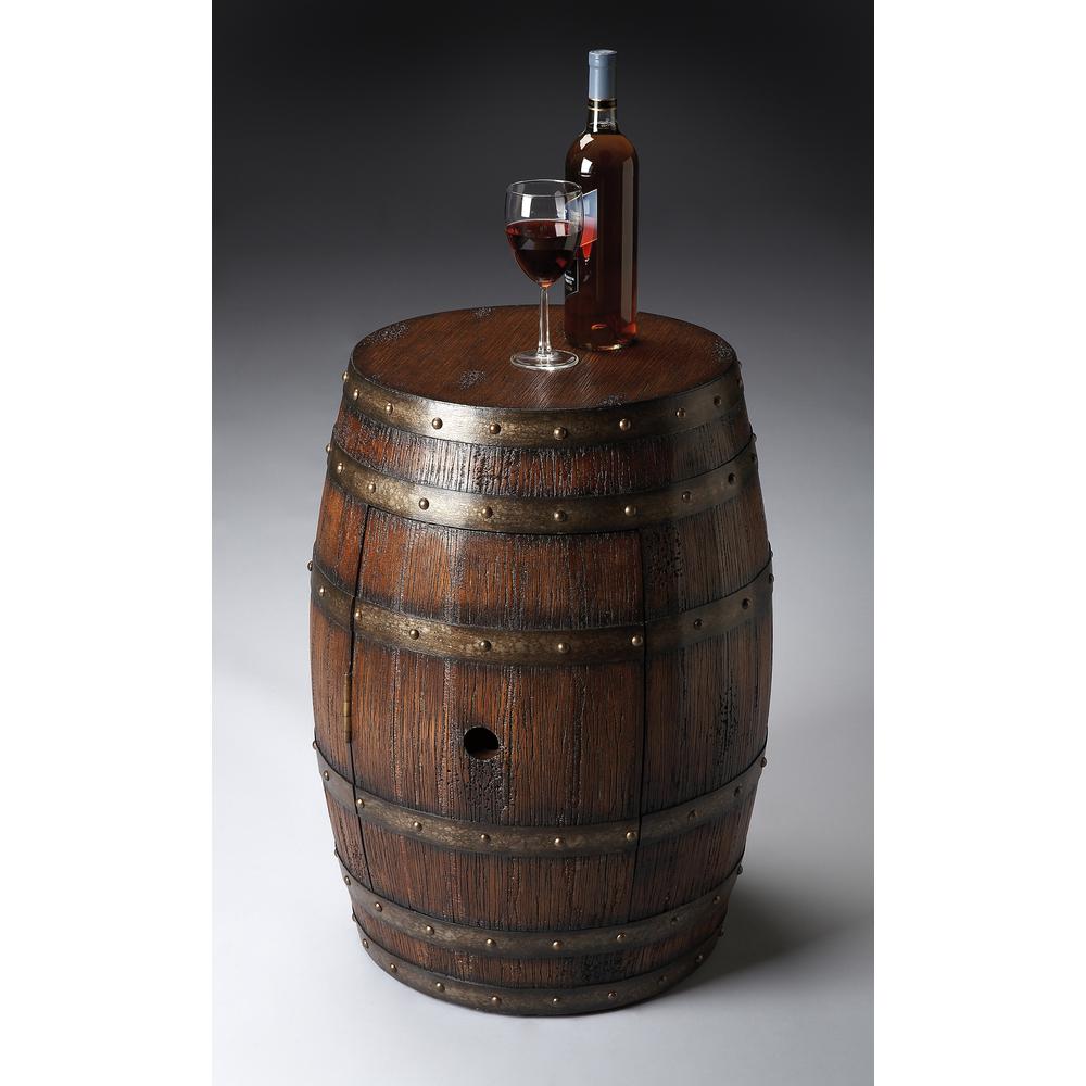 Lovell Rustic Barrel Side Table, Dark Brown
