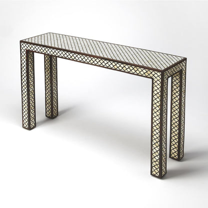Basan Wood & Bone Inlay Console Table, Multi-Color
