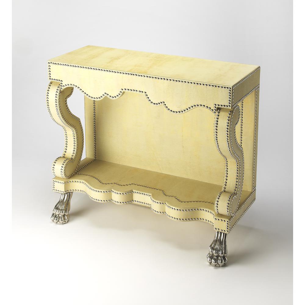Bonino Cosmopolitan Leather Console Table, Cream, Yellow