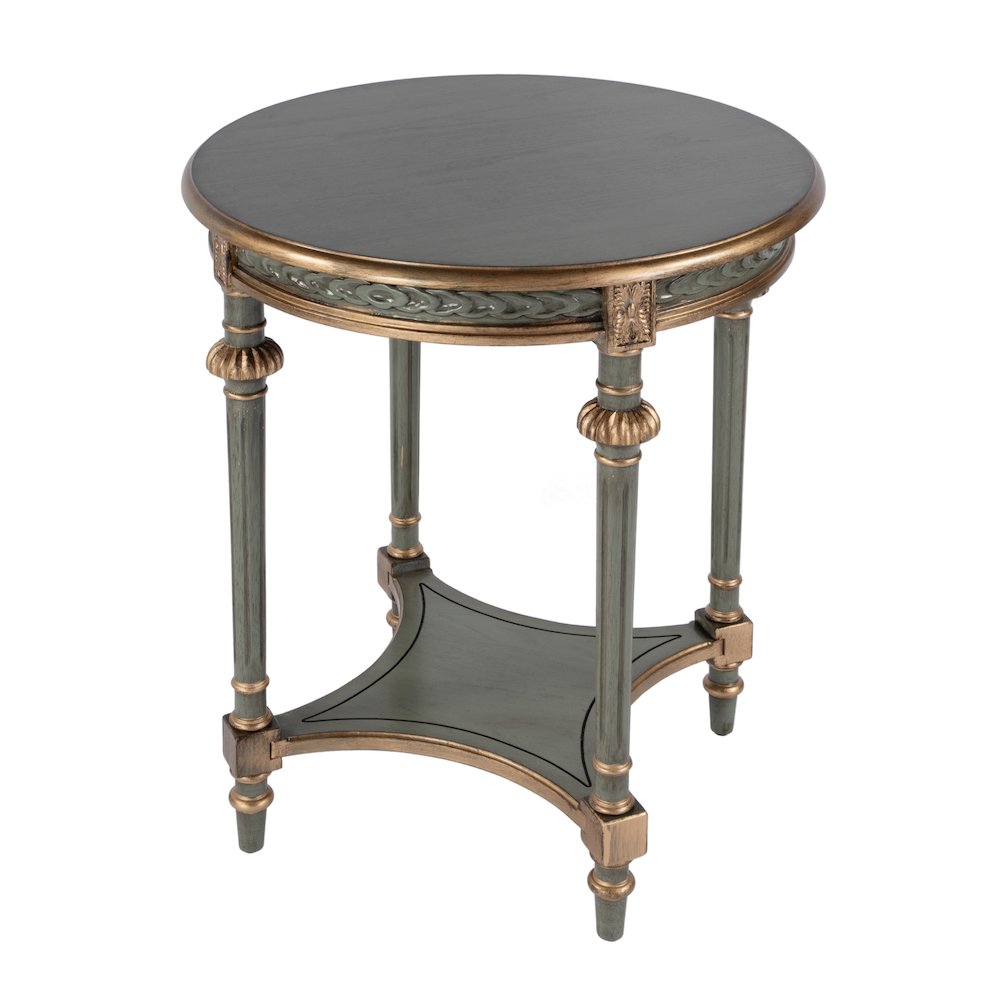 Hellinger 24 in. W Round Wood Tall End Table with Open Shelf, Pastel Green