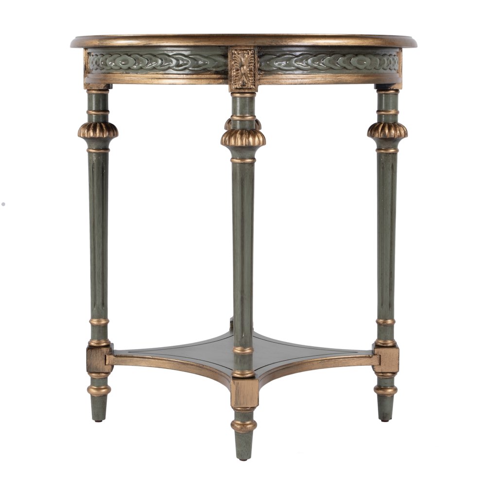 Hellinger 24 in. W Round Wood Tall End Table with Open Shelf, Pastel Green