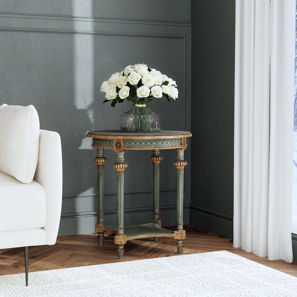Hellinger 24 in. W Round Wood Tall End Table with Open Shelf, Pastel Green