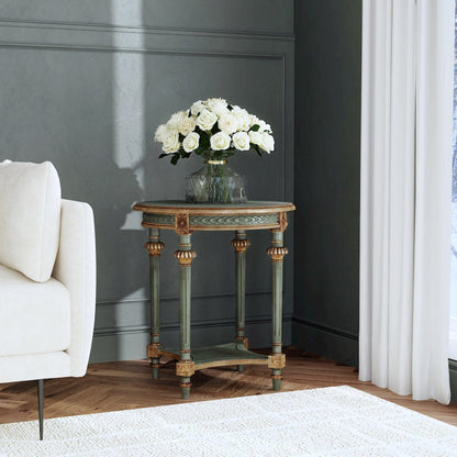 Hellinger 24 in. W Round Wood Tall End Table with Open Shelf, Pastel Green